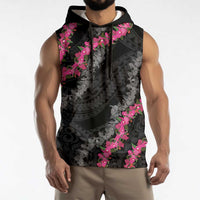 Guam Bougainvillea Lei Sleeveless Hoodie Chamorro Tribal Pattern - Polynesian Pride