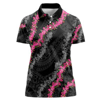 Guam Bougainvillea Lei Women Polo Shirt Chamorro Tribal Pattern LT9 Female Black - Polynesian Pride