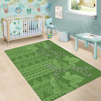 Hawaii Molokai Island Kukui Nut Flowers Area Rug Tribal Kakau Pattern