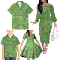 Hawaii Molokai Island Kukui Nut Flowers Family Matching Off The Shoulder Long Sleeve Dress and Hawaiian Shirt Tribal Kakau Pattern LT9 - Polynesian Pride