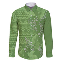 Hawaii Molokai Island Kukui Nut Flowers Family Matching Short Sleeve Bodycon Dress and Hawaiian Shirt Tribal Kakau Pattern LT9 Dad's Shirt - Long Sleeve Green - Polynesian Pride