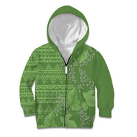 Hawaii Molokai Island Kukui Nut Flowers Kid Hoodie Tribal Kakau Pattern LT9 Zip Hoodie Green - Polynesian Pride