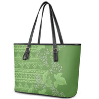 Hawaii Molokai Island Kukui Nut Flowers Leather Tote Bag Tribal Kakau Pattern