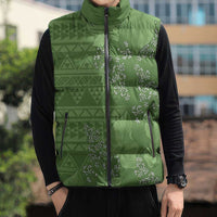 Hawaii Molokai Island Kukui Nut Flowers Sleeveless Puffer Jacket Tribal Kakau Pattern - Polynesian Pride
