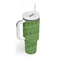 Hawaii Molokai Island Kukui Nut Flowers Tumbler With Handle Tribal Kakau Pattern