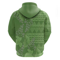 Hawaii Molokai Island Kukui Nut Flowers Zip Hoodie Tribal Kakau Pattern