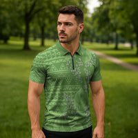 Hawaii Molokai Island Kukui Nut Flowers Zipper Polo Shirt Tribal Kakau Pattern - Polynesian Pride