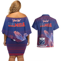 Custom Samoa 1962 Independence Day Custom Couples Matching Off Shoulder Short Dress and Hawaiian Shirt Manuia le Aso Tuto'atasi Ula Nifo Blue Art LT9 - Polynesian Pride