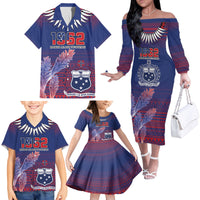 Custom Samoa 1962 Independence Day Custom Family Matching Off The Shoulder Long Sleeve Dress and Hawaiian Shirt Manuia le Aso Tuto'atasi Ula Nifo Blue Art LT9 - Polynesian Pride