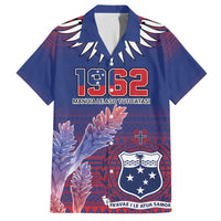 Custom Samoa 1962 Independence Day Custom Family Matching Off Shoulder Maxi Dress and Hawaiian Shirt Manuia le Aso Tuto'atasi Ula Nifo Blue Art LT9 Dad's Shirt - Short Sleeve Blue - Polynesian Pride
