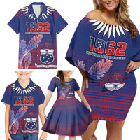 Custom Samoa 1962 Independence Day Custom Family Matching Off Shoulder Short Dress and Hawaiian Shirt Manuia le Aso Tuto'atasi Ula Nifo Blue Art LT9 - Polynesian Pride