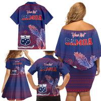 Custom Samoa 1962 Independence Day Custom Family Matching Off Shoulder Short Dress and Hawaiian Shirt Manuia le Aso Tuto'atasi Ula Nifo Blue Art LT9 - Polynesian Pride