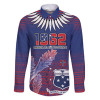 Custom Samoa 1962 Independence Day Custom Family Matching Puletasi and Hawaiian Shirt Manuia le Aso Tuto'atasi Ula Nifo Blue Art LT9 Dad's Shirt - Long Sleeve Blue - Polynesian Pride