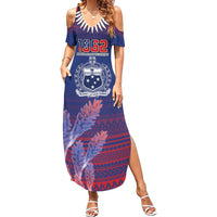 Custom Samoa 1962 Independence Day Custom Family Matching Summer Maxi Dress and Hawaiian Shirt Manuia le Aso Tuto'atasi Ula Nifo Blue Art LT9 Mom's Dress Blue - Polynesian Pride