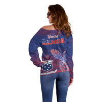 Custom Samoa 1962 Independence Day Custom Off Shoulder Sweater Manuia le Aso Tuto'atasi Ula Nifo Blue Art