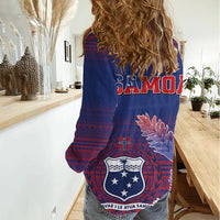 Custom Samoa 1962 Independence Day Custom Women Casual Shirt Manuia le Aso Tuto'atasi Ula Nifo Blue Art