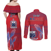 Custom Samoa 1962 Independence Day Custom Couples Matching Off Shoulder Maxi Dress and Long Sleeve Button Shirt Manuia le Aso Tuto'atasi Ula Nifo Red Art LT9 - Polynesian Pride