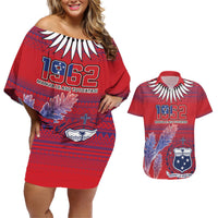 Custom Samoa 1962 Independence Day Custom Couples Matching Off Shoulder Short Dress and Hawaiian Shirt Manuia le Aso Tuto'atasi Ula Nifo Red Art LT9 Red - Polynesian Pride