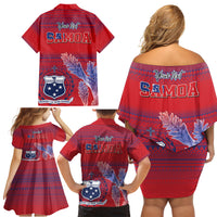 Custom Samoa 1962 Independence Day Custom Family Matching Off Shoulder Short Dress and Hawaiian Shirt Manuia le Aso Tuto'atasi Ula Nifo Red Art LT9 - Polynesian Pride