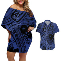 Custom Samoa 62nd Manuia le Aso Tuto'atasi Couples Matching Off Shoulder Short Dress and Hawaiian Shirt Samoan Tatau Blue Art LT9 Blue - Polynesian Pride