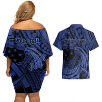 Custom Samoa 62nd Manuia le Aso Tuto'atasi Couples Matching Off Shoulder Short Dress and Hawaiian Shirt Samoan Tatau Blue Art LT9 - Polynesian Pride