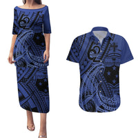 Custom Samoa 62nd Manuia le Aso Tuto'atasi Couples Matching Puletasi and Hawaiian Shirt Samoan Tatau Blue Art LT9 Blue - Polynesian Pride