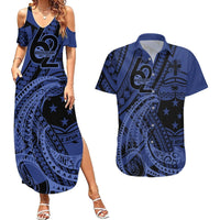 Custom Samoa 62nd Manuia le Aso Tuto'atasi Couples Matching Summer Maxi Dress and Hawaiian Shirt Samoan Tatau Blue Art LT9 Blue - Polynesian Pride