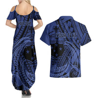 Custom Samoa 62nd Manuia le Aso Tuto'atasi Couples Matching Summer Maxi Dress and Hawaiian Shirt Samoan Tatau Blue Art LT9 - Polynesian Pride