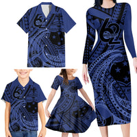 Custom Samoa 62nd Manuia le Aso Tuto'atasi Family Matching Long Sleeve Bodycon Dress and Hawaiian Shirt Samoan Tatau Blue Art LT9 - Polynesian Pride