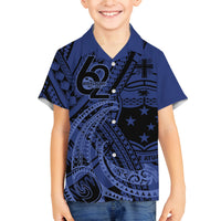 Custom Samoa 62nd Manuia le Aso Tuto'atasi Family Matching Summer Maxi Dress and Hawaiian Shirt Samoan Tatau Blue Art LT9 Son's Shirt Blue - Polynesian Pride
