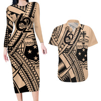 Custom Samoa Manuia le 62 Tausaga O le Tutoatasi Couples Matching Long Sleeve Bodycon Dress and Hawaiian Shirt Samoan Tatau Beige Art LT9 Beige - Polynesian Pride