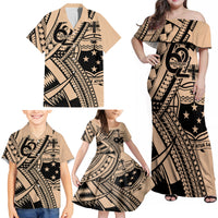 Custom Samoa Manuia le 62 Tausaga O le Tutoatasi Family Matching Off Shoulder Maxi Dress and Hawaiian Shirt Samoan Tatau Beige Art LT9 - Polynesian Pride