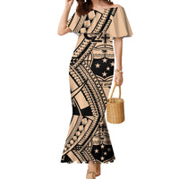Custom Samoa Manuia le 62 Tausaga O le Tutoatasi Mermaid Dress Samoan Tatau Beige Art LT9 Women Beige - Polynesian Pride