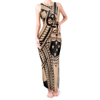 Custom Samoa Manuia le 62 Tausaga O le Tutoatasi Tank Maxi Dress Samoan Tatau Beige Art LT9 Women Beige - Polynesian Pride