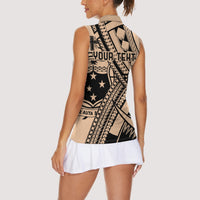 Custom Samoa Manuia le 62 Tausaga O le Tutoatasi Women Sleeveless Polo Shirt Samoan Tatau Beige Art LT9 - Polynesian Pride