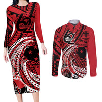 Custom Samoa Manuia le 62 Tausaga O le Tutoatasi Couples Matching Long Sleeve Bodycon Dress and Long Sleeve Button Shirt Samoan Tatau Red Art LT9 Red - Polynesian Pride