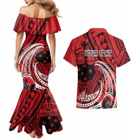 Custom Samoa Manuia le 62 Tausaga O le Tutoatasi Couples Matching Mermaid Dress and Hawaiian Shirt Samoan Tatau Red Art LT9 - Polynesian Pride