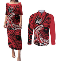 Custom Samoa Manuia le 62 Tausaga O le Tutoatasi Couples Matching Puletasi and Long Sleeve Button Shirt Samoan Tatau Red Art LT9 Red - Polynesian Pride