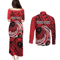 Custom Samoa Manuia le 62 Tausaga O le Tutoatasi Couples Matching Puletasi and Long Sleeve Button Shirt Samoan Tatau Red Art LT9 - Polynesian Pride