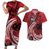 Custom Samoa Manuia le 62 Tausaga O le Tutoatasi Couples Matching Short Sleeve Bodycon Dress and Hawaiian Shirt Samoan Tatau Red Art LT9 Red - Polynesian Pride