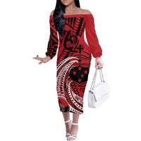 Custom Samoa Manuia le 62 Tausaga O le Tutoatasi Family Matching Off The Shoulder Long Sleeve Dress and Hawaiian Shirt Samoan Tatau Red Art LT9 Mom's Dress Red - Polynesian Pride