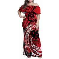Custom Samoa Manuia le 62 Tausaga O le Tutoatasi Family Matching Off Shoulder Maxi Dress and Hawaiian Shirt Samoan Tatau Red Art LT9 Mom's Dress Red - Polynesian Pride