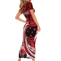 Custom Samoa Manuia le 62 Tausaga O le Tutoatasi Short Sleeve Bodycon Dress Samoan Tatau Red Art LT9 - Polynesian Pride