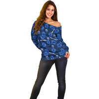 (Custom Text And Number) Manu Samoa Rugby Off Shoulder Sweater Polynesian Style With Hibiscus LT9 - Polynesian Pride