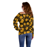 Polynesian Pride Hawaii Style With Hibiscus Off Shoulder Sweater Yellow LT9 - Polynesian Pride