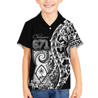 671 Guam Personalised Family Matching Off The Shoulder Long Sleeve Dress and Hawaiian Shirt Latte Stone Tribal LT9 Son's Shirt Black - Polynesian Pride