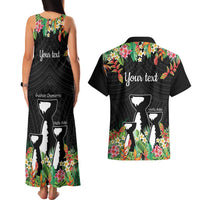 671 Guam Personalised Couples Matching Tank Maxi Dress and Hawaiian Shirt Latte Stone and Tropical Flowers
