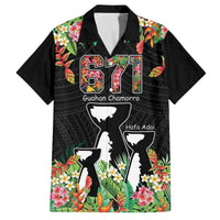 671 Guam Personalised Family Matching Off The Shoulder Long Sleeve Dress and Hawaiian Shirt Latte Stone and Tropical Flowers LT9 Dad's Shirt - Short Sleeve Black - Polynesian Pride