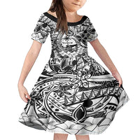 Guam Hafa Adai Guasali Flowers Family Matching Long Sleeve Bodycon Dress and Hawaiian Shirt LT9 Daughter's Dress Black - Polynesian Pride