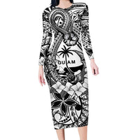 Guam Hafa Adai Guasali Flowers Family Matching Long Sleeve Bodycon Dress and Hawaiian Shirt LT9 Mom's Dress Black - Polynesian Pride